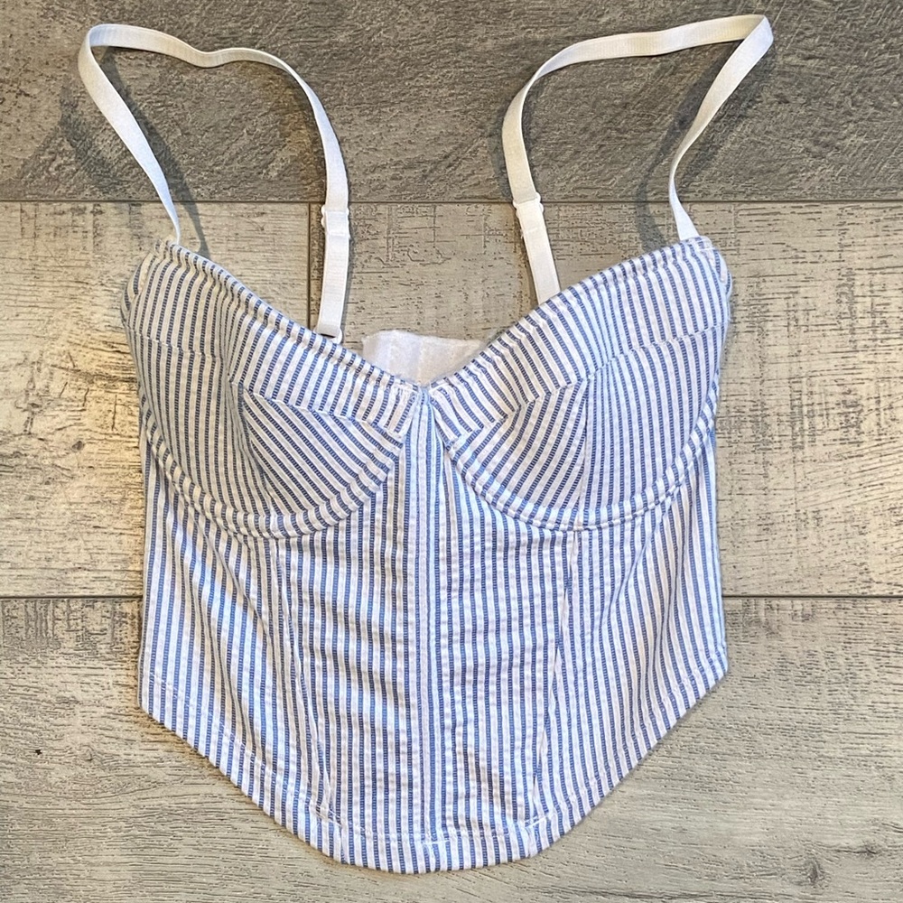 Striped Blue and White Bustier Top